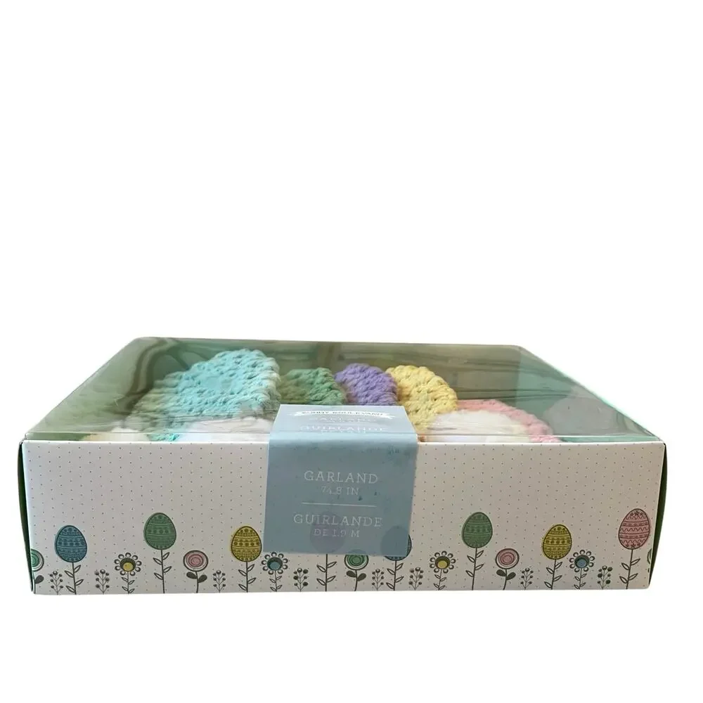 Bunny Boulevard Crochet Easter Egg Garland with Pom Poms 6ft Multicolor New